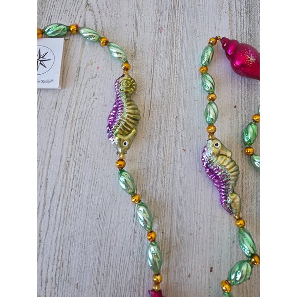 Vintage radko seafoam seahorse Garland shell green glitter Xmas tree - Picture 6 of 10